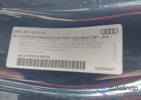 2013 Audi A5 2.0T Premium from USA, damaged, VIN WAULFAFR2DA068028